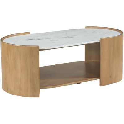 Unique Tavolino Con 1 Nicchia In Legno Di Mango E Marmo Naturale E Bianco - Islara Unique Tavolino Con 1 Nicchia In Legno Di Mango E Marmo Naturale E Bianco - Islara