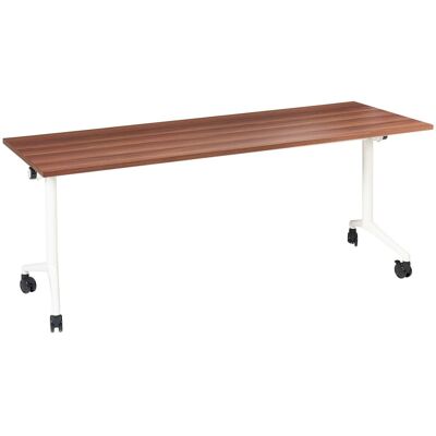 BELIANI Scrivania Rettangolare Pieghevole Con Rotelle Portatile Con Struttura In Metallo Marrone E Bianco 180 X 60 Cm Cavi BELIANI Scrivania Rettangolare Pieghevole Con Rotelle Portatile Con Struttura In Metallo Marrone E Bianco 180 X 60 Cm Cavi