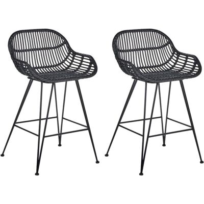 BELIANI Set Boho Da 2 Sedie Da Bar In Rattan Per Sala Da Pranzo E Cucina, Con Gambe In Ferro Nero Terrell BELIANI Set Boho Da 2 Sedie Da Bar In Rattan Per Sala Da Pranzo E Cucina, Con Gambe In Ferro Nero Terrell