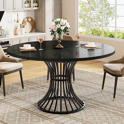 TRIBESIGNS Tavolo Da Pranzo Rotondo Per 4-6 Persone, Tavolo Da Cucina Rotondo Alto 75 Cm, Stile Rustico, Con Struttura In Metallo Per Cucina E Soggiorno, Colore: Nero TRIBESIGNS Tavolo Da Pranzo Rotondo Per 4-6 Persone, Tavolo Da Cucina Rotondo Alto 75 Cm, Stile Rustico, Con Struttura In Metallo Per Cucina E Soggiorno, Colore: Nero
