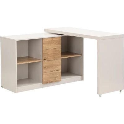 Unique Scrivania Allungabile Con Piano Girevole 360° Mdf Beige E Naturale - Pavelo Unique Scrivania Allungabile Con Piano Girevole 360° Mdf Beige E Naturale - Pavelo