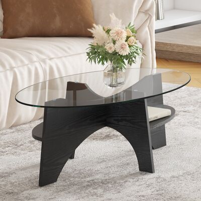 KELLANY Tavolino Da Salotto Ovale Moderno In Vetro Di Sicurezza – Lunghezza 104,9 Cm, Larghezza 60 Cm, Design Multifunzionale. Struttura A Ventaglio. Gambe Del Tavolo In Mdf Con Finitura Legno Nera. Ideale Pe KELLANY Tavolino Da Salotto Ovale Moderno In Vetro Di Sicurezza – Lunghezza 104,9 Cm, Larghezza 60 Cm, Design Multifunzionale. Struttura A Ventaglio. Gambe Del Tavolo In Mdf Con Finitura Legno Nera. Ideale Pe