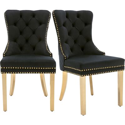 STILVORA Sedia Da Pranzo Imbottita Con Anello Posteriore E Borchie, Piedini Regolabili, Velluto Nero 50.5 × 45 × 95 Cm STILVORA Sedia Da Pranzo Imbottita Con Anello Posteriore E Borchie, Piedini Regolabili, Velluto Nero 50.5 × 45 × 95 Cm