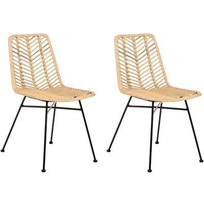 BELIANI Set Di 2 Sedie Da Pranzo Con Schienale E Seduta In Vimini Senza Braccioli Gambe In Ferro Design Boho Naturale Dilley BELIANI Set Di 2 Sedie Da Pranzo Con Schienale E Seduta In Vimini Senza Braccioli Gambe In Ferro Design Boho Naturale Dilley