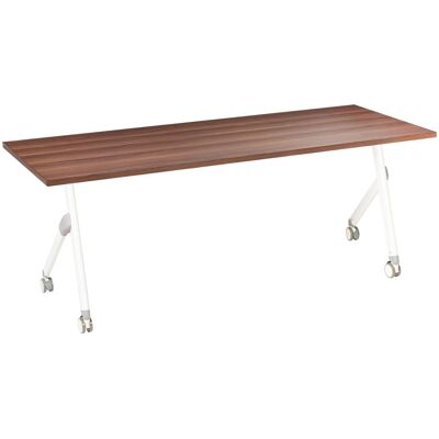 BELIANI Scrivania Pieghevole Moderna Rettangolare Con Rotelle Tavolo Mobile Portatile 180 X 60 Cm Struttura In Metallo Marrone Scuro E Bianco Bendi BELIANI Scrivania Pieghevole Moderna Rettangolare Con Rotelle Tavolo Mobile Portatile 180 X 60 Cm Struttura In Metallo Marrone Scuro E Bianco Bendi