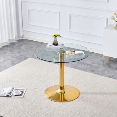 HAUSS SPOLE Tavolino Rotondo Da Bar Ø85xh76 Cm, Tavolino Da Caffè Per Soggiorno, Piano In Vetro Temperato, Base In Metallo Dorato, Trasparente HAUSS SPOLE Tavolino Rotondo Da Bar Ø85xh76 Cm, Tavolino Da Caffè Per Soggiorno, Piano In Vetro Temperato, Base In Metallo Dorato, Trasparente