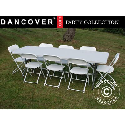 DANCOVER Pacchetto Party, 1 Tavolo Pieghevole (240cm) + 8 Sedie, Grigio Chiaro/bianco - DANCOVER Pacchetto Party, 1 Tavolo Pieghevole (240cm) + 8 Sedie, Grigio Chiaro/bianco -