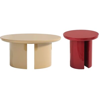 Unique Tavolino In Mdf Beige E Rosso Laccato - Lotto Di 2 - Derlali Unique Tavolino In Mdf Beige E Rosso Laccato - Lotto Di 2 - Derlali