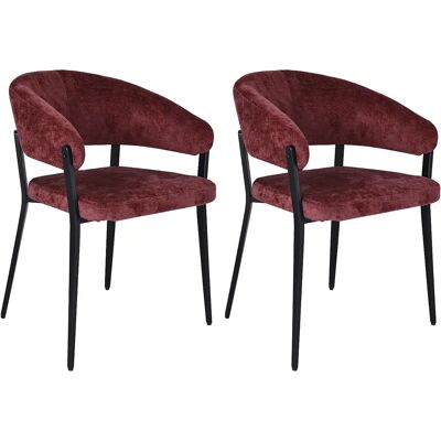 Unique Sedia Con Braccioli In Tessuto Testurizzato E Metallo Nero Bordeaux - Lotto Di 2 - Avrela Unique Sedia Con Braccioli In Tessuto Testurizzato E Metallo Nero Bordeaux - Lotto Di 2 - Avrela