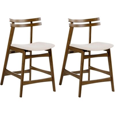 BELIANI Set Di 2 Sedie Da Pranzo In Tessuto Bianco Sporco E Struttura In Legno Marrone Cynthiana BELIANI Set Di 2 Sedie Da Pranzo In Tessuto Bianco Sporco E Struttura In Legno Marrone Cynthiana