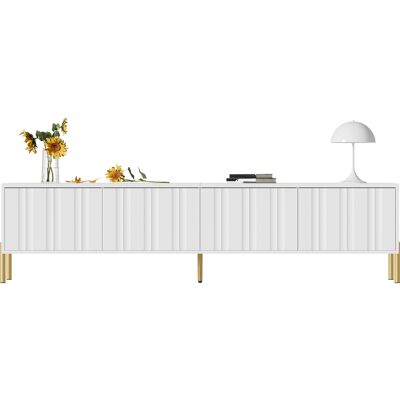 KELLANY Mobile Tv Bianco, 190 Cm Di Lunghezza X 38 Cm Di Larghezza X 48 Cm Di Altezza, Gambe Del Tavolo Dorate, Design Delle Porte Scanalato KELLANY Mobile Tv Bianco, 190 Cm Di Lunghezza X 38 Cm Di Larghezza X 48 Cm Di Altezza, Gambe Del Tavolo Dorate, Design Delle Porte Scanalato