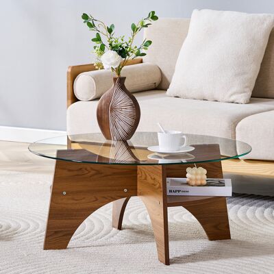 KELLANY Tavolino Moderno Rotondo In Vetro Di Sicurezza - Ø 80 Cm, Design Multifunzionale. Struttura A Ventaglio. Gambe Del Tavolo In Mdf Con Finitura Noce. Ideale Per Sala Da Pranzo, Soggiorno, Ufficio, Ecc. KELLANY Tavolino Moderno Rotondo In Vetro Di Sicurezza - Ø 80 Cm, Design Multifunzionale. Struttura A Ventaglio. Gambe Del Tavolo In Mdf Con Finitura Noce. Ideale Per Sala Da Pranzo, Soggiorno, Ufficio, Ecc.