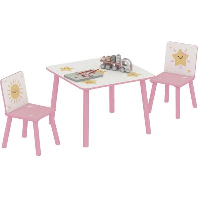 TORMATOR Tavolo Per Bambini Con Sedia, Set Composto Da Tavolo In Legno E 2 Sedie Per Bambini, Motivo A Stelle, 60 X 60 X 44 Cm, Rosa TORMATOR Tavolo Per Bambini Con Sedia, Set Composto Da Tavolo In Legno E 2 Sedie Per Bambini, Motivo A Stelle, 60 X 60 X 44 Cm, Rosa