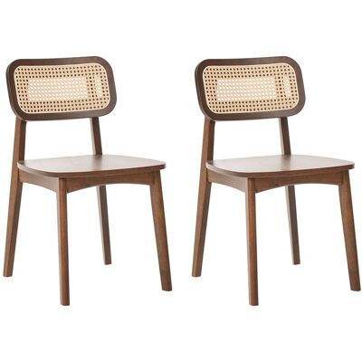 BELIANI Set Di 2 Sedie Da Pranzo Senza Braccioli Intreccio In Rattan Marrone Chiaro Schienale In Legno Seduta In Legno Di Gomma Marrone Keno BELIANI Set Di 2 Sedie Da Pranzo Senza Braccioli Intreccio In Rattan Marrone Chiaro Schienale In Legno Seduta In Legno Di Gomma Marrone Keno