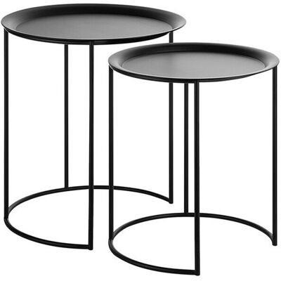 BELIANI Set Di 2 Tavolini Tondi In Metallo Verniciato A Polvere Nero Con Vassoio Twins BELIANI Set Di 2 Tavolini Tondi In Metallo Verniciato A Polvere Nero Con Vassoio Twins
