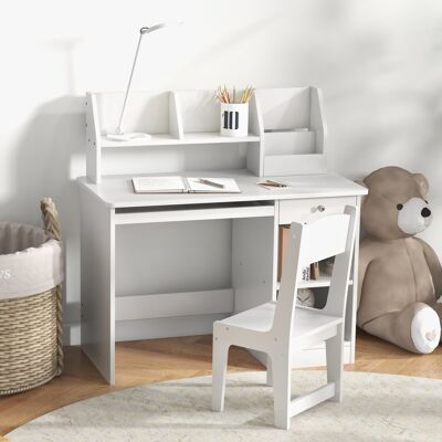 PZCC Set Scrivania E Sedia Per Bambini Con Contenitore Per Studiare, Leggere E Giocare Tavolo 90x45x90 Cm E Sedia 32x31,5x65 Cm, Bianco. PZCC Set Scrivania E Sedia Per Bambini Con Contenitore Per Studiare, Leggere E Giocare Tavolo 90x45x90 Cm E Sedia 32x31,5x65 Cm, Bianco.