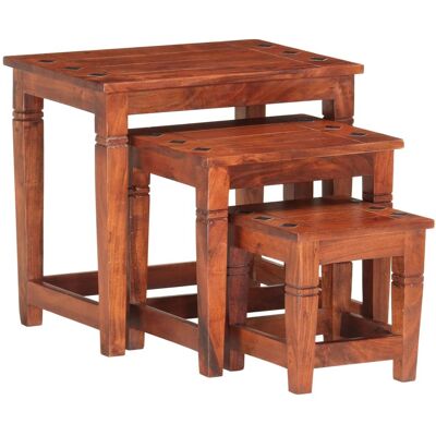 VIDAXL Tavolini Impilabili 3 Pz In Legno Massello Di Acacia VIDAXL Tavolini Impilabili 3 Pz In Legno Massello Di Acacia