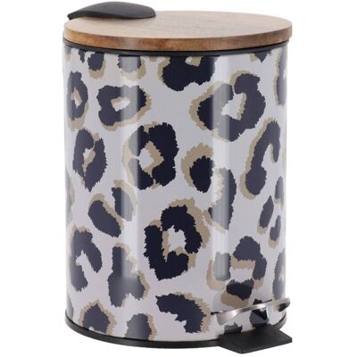 TENDANCE Cestino Rotondo In Metallo Stampato Da 3 L Con Coperchio In Acacia - Serengeti - TENDANCE Cestino Rotondo In Metallo Stampato Da 3 L Con Coperchio In Acacia - Serengeti -