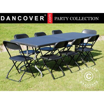 DANCOVER Pacchetto Party, 1 Tavolo Pieghevole (240cm) + 8 Sedie, Nero - DANCOVER Pacchetto Party, 1 Tavolo Pieghevole (240cm) + 8 Sedie, Nero -