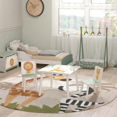 PZCC Tavolo Per Bambini Con Sedia, Set Composto Da Tavolo In Legno E 2 Sedie Per Bambini, Con Motivi Di Animali, 60 X 60 X 44 Cm, Verde. PZCC Tavolo Per Bambini Con Sedia, Set Composto Da Tavolo In Legno E 2 Sedie Per Bambini, Con Motivi Di Animali, 60 X 60 X 44 Cm, Verde.