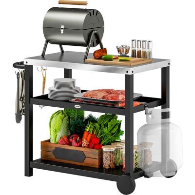 Zone Carrello Per Barbecue, Carrello Di Servizio A Tre Livelli Con Piano Di Lavoro, Ripiani, Ganci E Ruote, Realizzato In Acciaio Inox, Dimensioni: 102x50x81 Cm, Grigio Antracite. Zone Carrello Per Barbecue, Carrello Di Servizio A Tre Livelli Con Piano Di Lavoro, Ripiani, Ganci E Ruote, Realizzato In Acciaio Inox, Dimensioni: 102x50x81 Cm, Grigio Antracite.