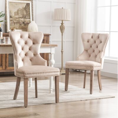 BEAOK Sedia Da Pranzo In Velluto Beige Con Gambe In Legno Massello E Anello Posteriore, 95 Cm, Set Da 2 BEAOK Sedia Da Pranzo In Velluto Beige Con Gambe In Legno Massello E Anello Posteriore, 95 Cm, Set Da 2