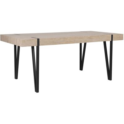BELIANI Tavolo Da Pranzo Piano Legno Chiaro Gambe In Metallo Nero 180 X 90 Cm Adena BELIANI Tavolo Da Pranzo Piano Legno Chiaro Gambe In Metallo Nero 180 X 90 Cm Adena