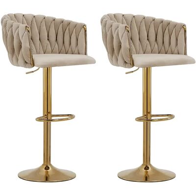Unique Sgabello Da Bar In Velluto E Metallo Oro Altezza Regolabile Beige - Lotto Di 2 - Elegano Unique Sgabello Da Bar In Velluto E Metallo Oro Altezza Regolabile Beige - Lotto Di 2 - Elegano
