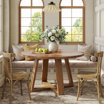 TRIBESIGNS Tavolo Da Pranzo Rotondo 120 Cm, Tavolo Da Cucina In Legno Massello Stile Rustico Per 4 Persone, Tavolo Rotondo Rustico Con Struttura Robusta Per Sala Da Pranzo E Cucina, Superficie Calda In TRIBESIGNS Tavolo Da Pranzo Rotondo 120 Cm, Tavolo Da Cucina In Legno Massello Stile Rustico Per 4 Persone, Tavolo Rotondo Rustico Con Struttura Robusta Per Sala Da Pranzo E Cucina, Superficie Calda In