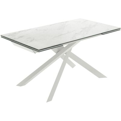STONES Tavolo Allungabile Cross 160-240x90 Cm, Top In Ceramica Marmo Calacatta Lucido, Struttura In Metallo Bianco - Design Moderno Esclusivo STONES Tavolo Allungabile Cross 160-240x90 Cm, Top In Ceramica Marmo Calacatta Lucido, Struttura In Metallo Bianco - Design Moderno Esclusivo