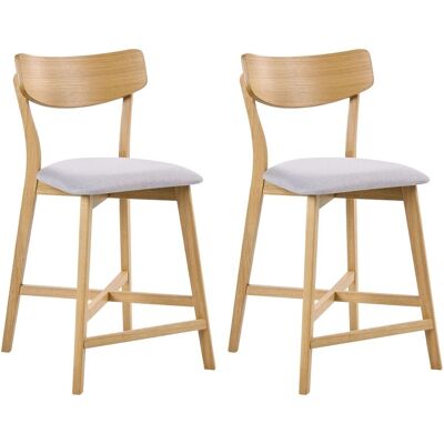 BELIANI Set Di 2 Sedie Da Pranzo Con Seduta In Tessuto Grigio E Struttura In Legno Massiccio Chiaro Hope BELIANI Set Di 2 Sedie Da Pranzo Con Seduta In Tessuto Grigio E Struttura In Legno Massiccio Chiaro Hope