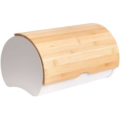 BELIANI Portapane In Metallo Con Coperchio In Bambù 38 X 24 X 20 Cm Bianco E Marrone Chiaro Saveur BELIANI Portapane In Metallo Con Coperchio In Bambù 38 X 24 X 20 Cm Bianco E Marrone Chiaro Saveur