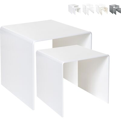 Multiplex Set 2 Tavolini Da Salotto Moderni In Plexiglass Trasparente 80's - Bianco Multiplex Set 2 Tavolini Da Salotto Moderni In Plexiglass Trasparente 80's - Bianco
