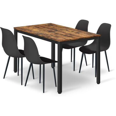 AKORD Set Tavolo Tessa 120cm X 60cm - Rustico / Gambe Nere + 4 Sedie Wat Nere / Gambe Nere AKORD Set Tavolo Tessa 120cm X 60cm - Rustico / Gambe Nere + 4 Sedie Wat Nere / Gambe Nere