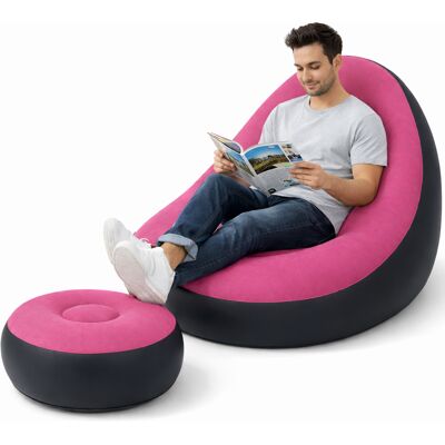 BAKAJI Set Poltrona E Poggiapiedi Gonfiabile Ergonomico Rosa Da Esterno Ed Interno BAKAJI Set Poltrona E Poggiapiedi Gonfiabile Ergonomico Rosa Da Esterno Ed Interno