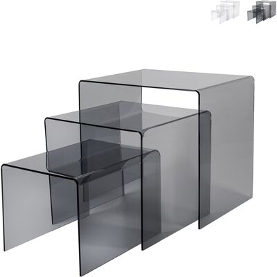 Multiplex Set 3 Tavolini Da Salotto In Plexiglass Trasparente Trix - Trasparente Fumé Multiplex Set 3 Tavolini Da Salotto In Plexiglass Trasparente Trix - Trasparente Fumé