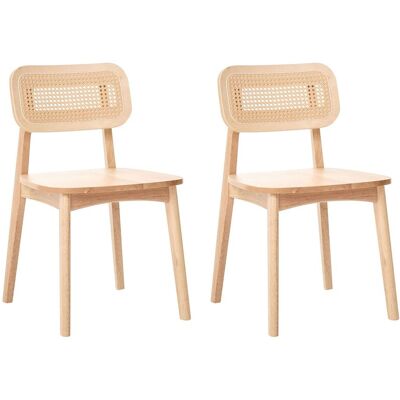 BELIANI Set Di 2 Sedie Da Pranzo Senza Braccioli Con Schienale In Rattan Intrecciato E Seduta In Legno Di Gomma Marrone Chiaro Keno BELIANI Set Di 2 Sedie Da Pranzo Senza Braccioli Con Schienale In Rattan Intrecciato E Seduta In Legno Di Gomma Marrone Chiaro Keno
