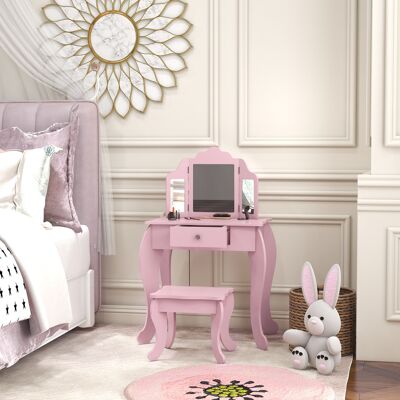 PZCC Tavolo Da Trucco Per Bambine Con Sgabello E Specchio Regolabile, Tavolo Da Trucco Per Bambine Dai 3 Ai 6 Anni Con Cassetto, Rosa PZCC Tavolo Da Trucco Per Bambine Con Sgabello E Specchio Regolabile, Tavolo Da Trucco Per Bambine Dai 3 Ai 6 Anni Con Cassetto, Rosa