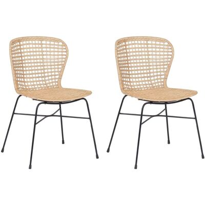 Beliani Set di 2 Sedie da Pranzo - Rattan Naturale - 49x83x56cm - Interno Beliani Set di 2 Sedie da Pranzo - Rattan Naturale - 49x83x56cm - Interno