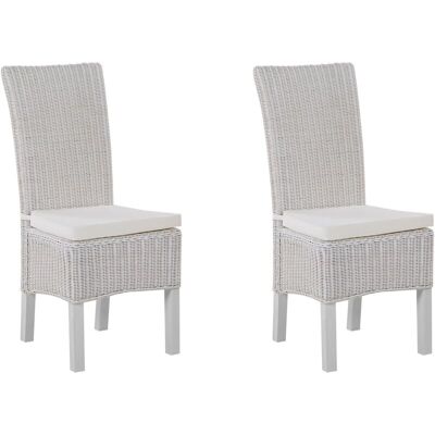 BELIANI - Set Di 2 Sedie Da Pranzo In Rattan A Schienale Alto Bianco Andes BELIANI - Set Di 2 Sedie Da Pranzo In Rattan A Schienale Alto Bianco Andes