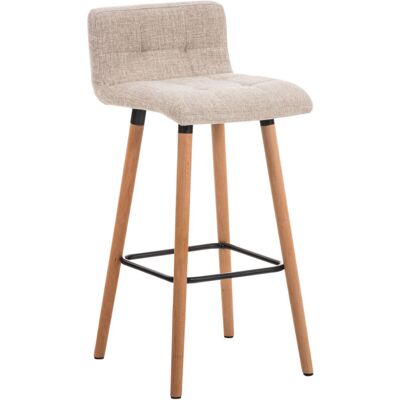 DÉCOSHOP26 Sgabello Bar In Tessuto Panna Cuciture Decorative Gambe In Legno Con Poggiapiedi 100000046 DÉCOSHOP26 Sgabello Bar In Tessuto Panna Cuciture Decorative Gambe In Legno Con Poggiapiedi 100000046