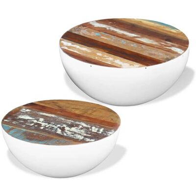 vidaXL Set di due tavolini a forma di ciotola Legno riciclato massiccio - Bianco vidaXL Set di due tavolini a forma di ciotola Legno riciclato massiccio - Bianco