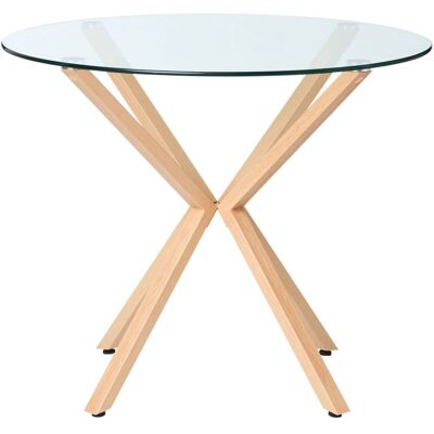 BELIANI - Tavolo Da Pranzo Rotondo Piano In Vetro E Legno Chiaro E Ø 90 Cm Altura BELIANI - Tavolo Da Pranzo Rotondo Piano In Vetro E Legno Chiaro E Ø 90 Cm Altura