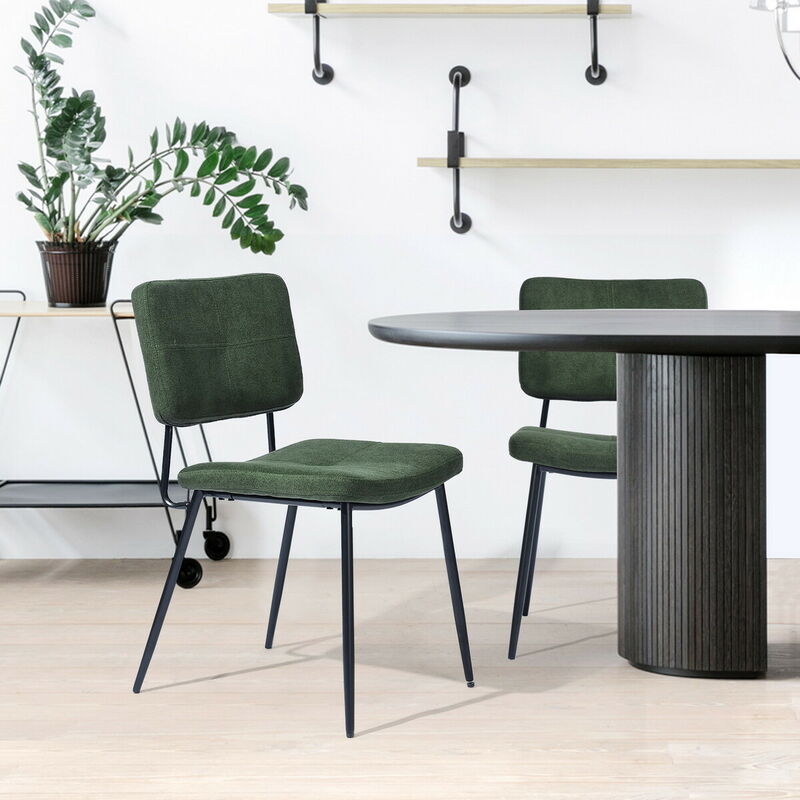 MEUBLES COSY - Lot de 2 chaises de salle à manger - Scandinave - avec Dossier Assise Rembourrée - en Tissu vert - Pieds en métal - pour Cuisine Salon