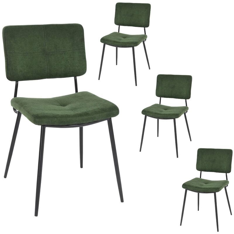 MEUBLES COSY - Lot de 4 chaises de salle à manger - Scandinave - avec Dossier Assise Rembourrée - en Tissu vert - Pieds en métal - pour Cuisine Salon