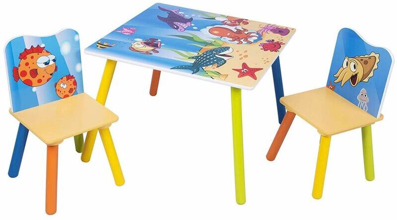 WOLTU Set Mobili Tavolo e Sedie per Bambini Gioco Tavolino con 2 Sgabelli Oceano -