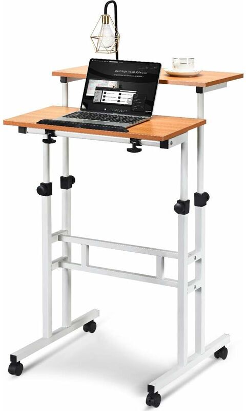 COSTWAY - Sit Stand Scrivania per Laptop Tavolino Mobile Portatile, Regolabile in Altezza, Servitore per Letto Divano e Presentazione, con Ruote