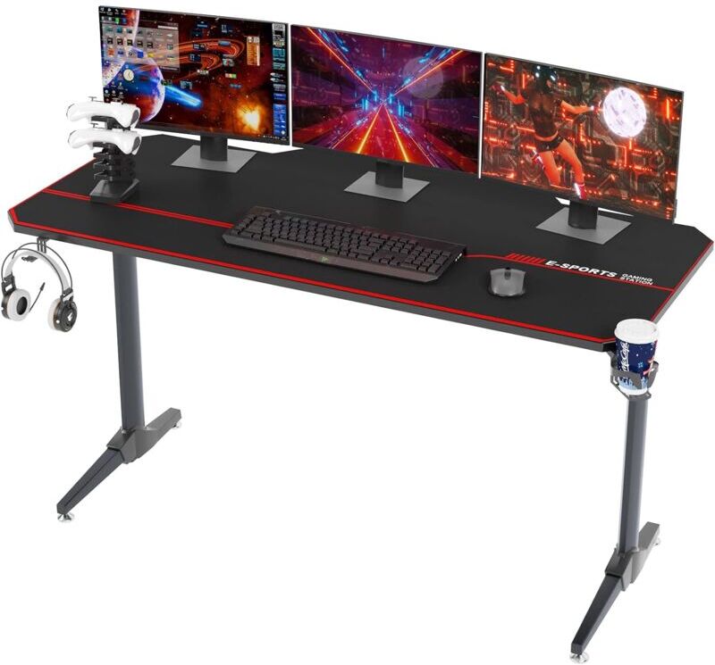 SOGES Scrivania Gaming 140 60 cm,Scrivania da Gioco, Grande Scrivania Gaming Desk per Laptop PC,Tavolo Gioco con Tappetino per Mouse,Computer Gamer pro