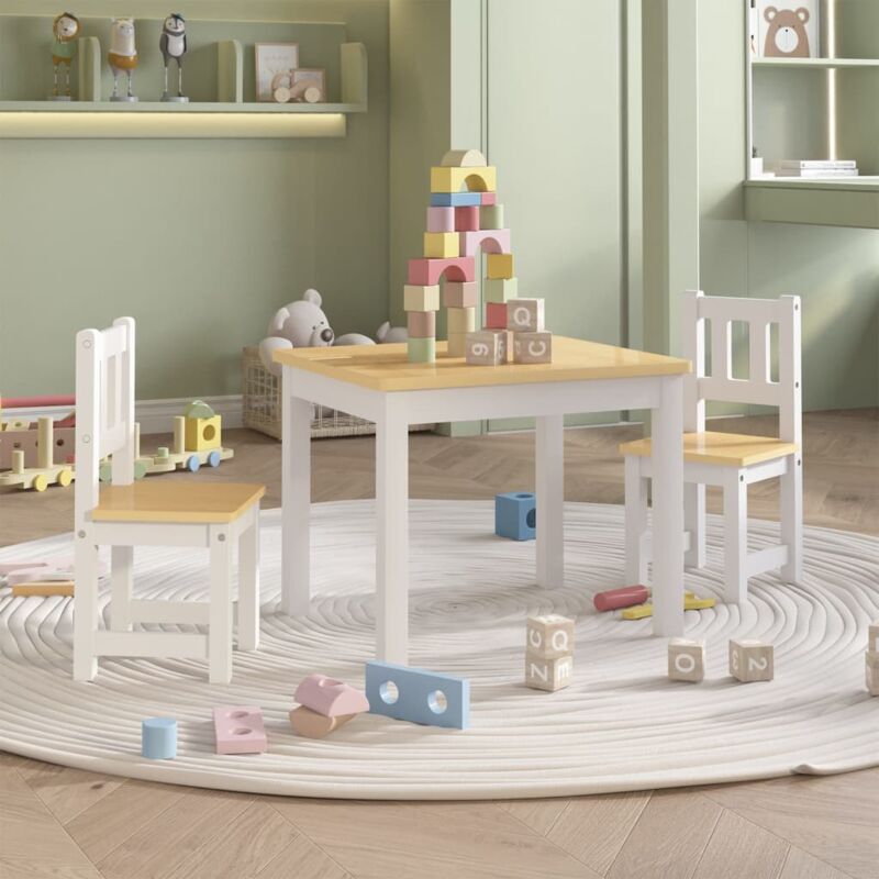 VIDAXL Set Tavolo e Sedie per Bambini 3 Pezzi in legno gioco bambini cameretta colore : Bianco e rovere