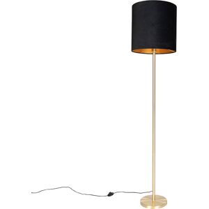 QAZQA Lampada Da Terra Con Paralume Simplo - Classico - Acciaio,tessuto - Nero/oro/ottone - Cilindro/oblungo Max. 1 X Watt - QAZQA Lampada Da Terra Con Paralume Simplo - Classico - Acciaio,tessuto - Nero/oro/ottone - Cilindro/oblungo Max. 1 X Watt -